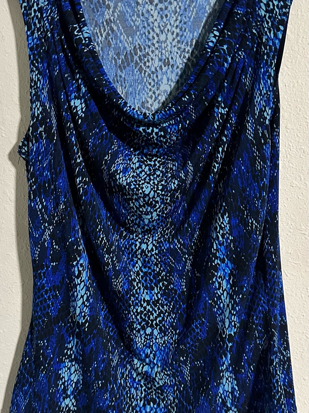 Calvin Klein Blue Snake-Print Cowl Neck Top